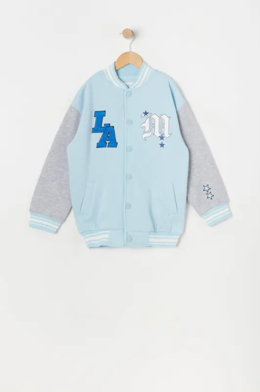 Girls Chenille Los Angeles Fleece Varsity Jacket sold by Urban Planet