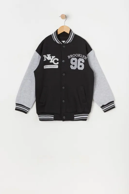Girls Chenille Brooklyn Fleece Varsity Jacket sold by Urban Planet