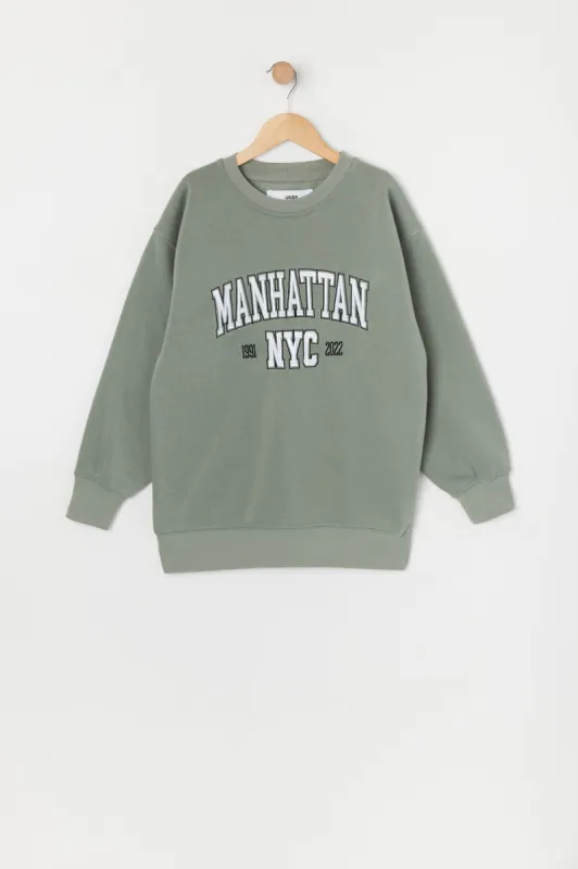 Girls Manhattan Embroidered Fleece Sweatshirt sold by Urban Planet