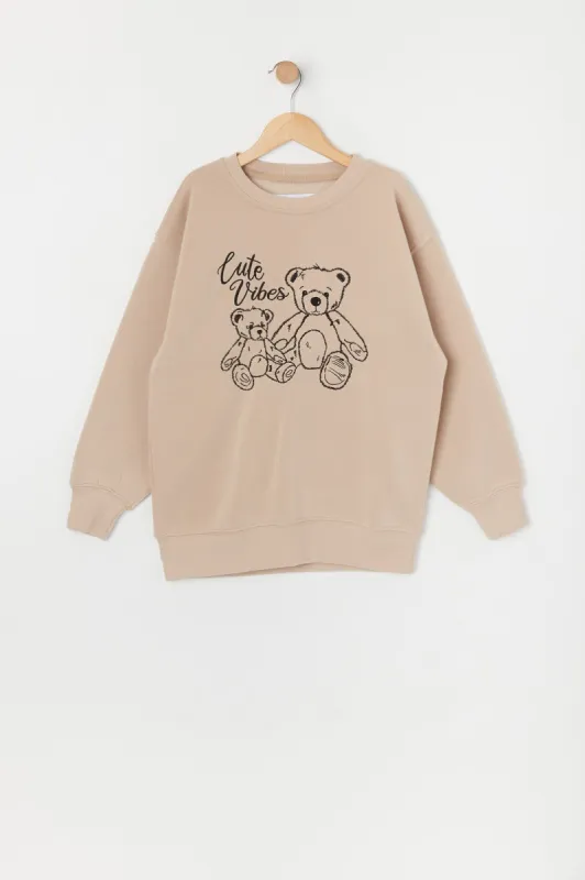 Girls Cute Vibes Embroidered Fleece Sweatshirt sold by Urban Planet