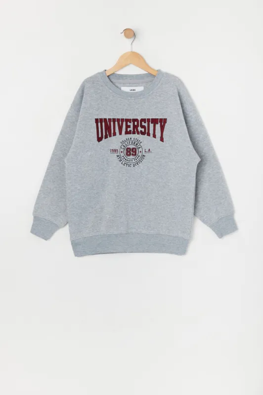 Girls University Embroidered Fleece Sweatshirt sold by Urban Planet
