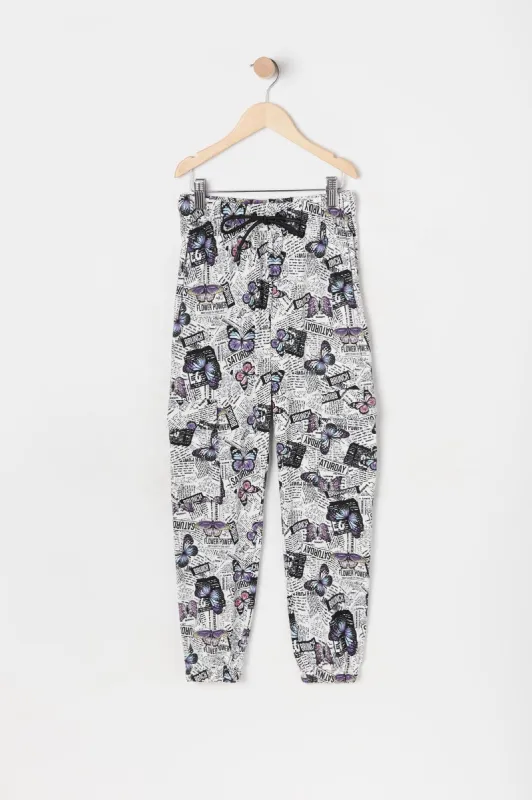 Girls Butterfly Print Cargo Fleece Jogger sold by Urban Planet