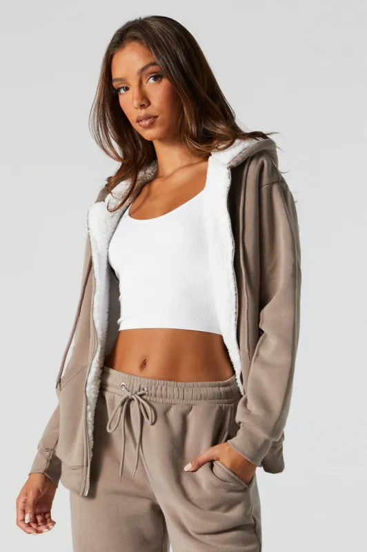 Faux Fur Lined Zip Up Hoodie sold by Urban Planet