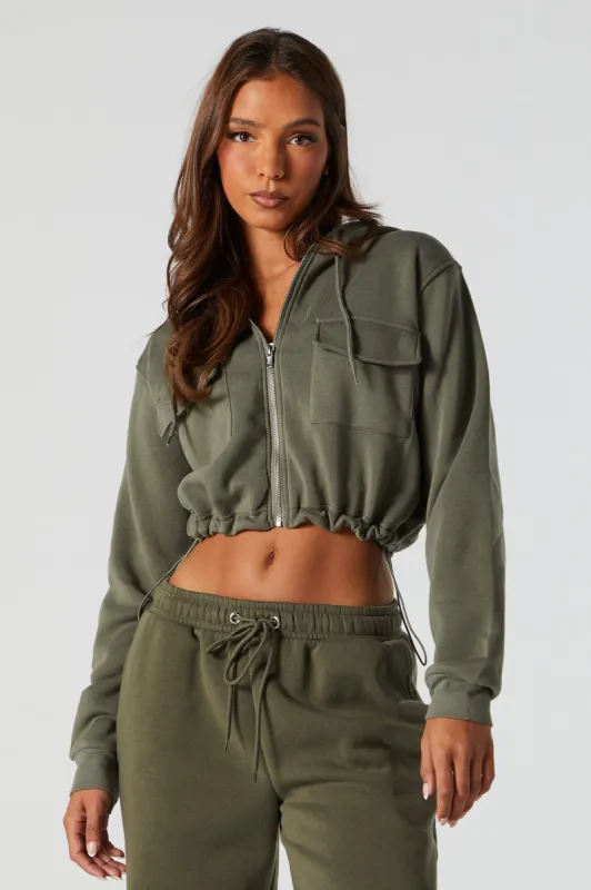 Fleece Cropped Cargo Hoodie sold by Urban Planet