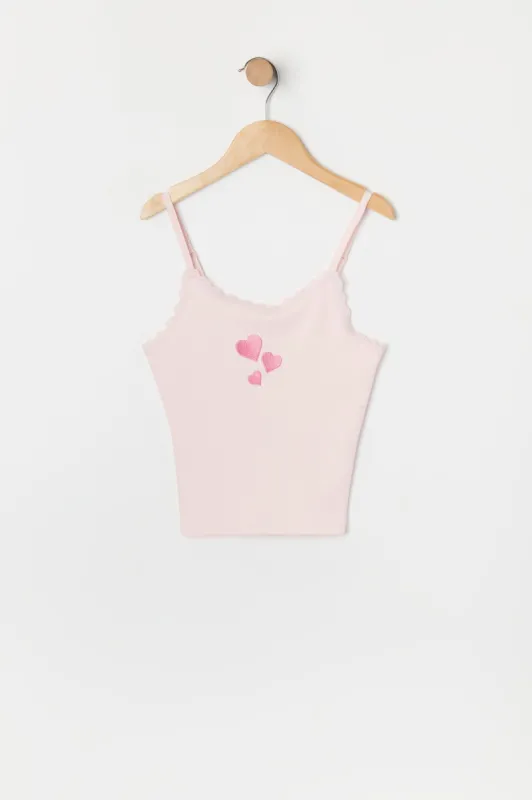 Girls Lace Trim Heart Embroidered Cami sold by Urban Planet