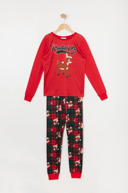 Girls Rudolph Graphic 2 Piece Pajama Set sold by Urban Planet