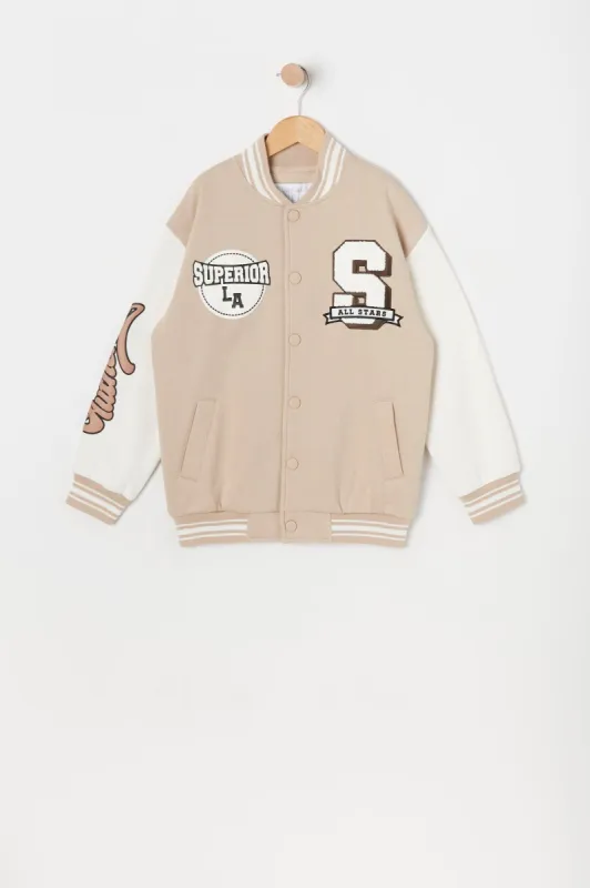 Girls Chenille All Stars Fleece Varsity Jacket sold by Urban Planet