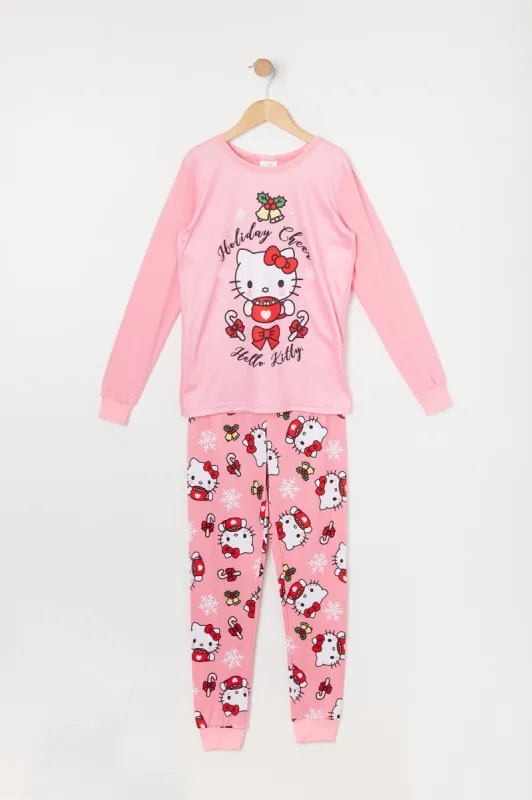 Girls Holiday Hello Kitty Graphic 2 Piece Pajama Set made by Urban Planet