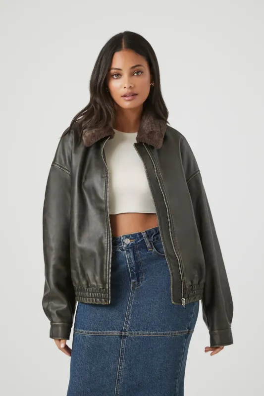 Faux Fur Collared Bomber Jacket sold by Urban Planet