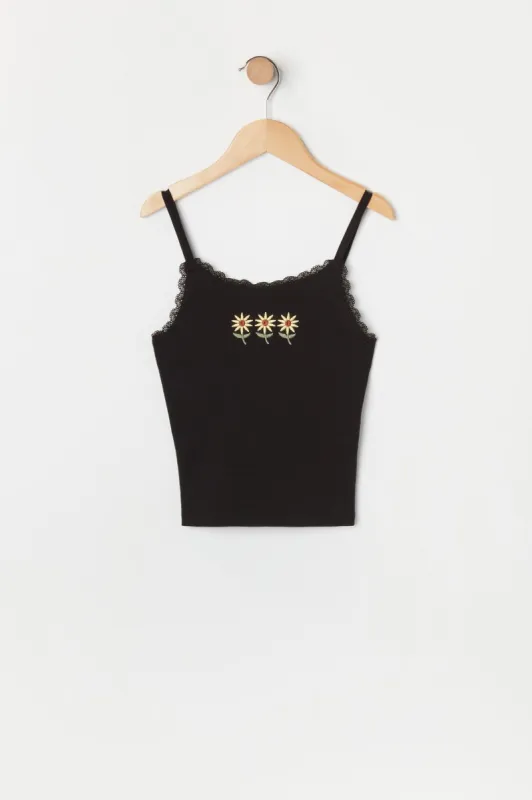 Girls Lace Trim Daisy Embroidered Cami sold by Urban Planet