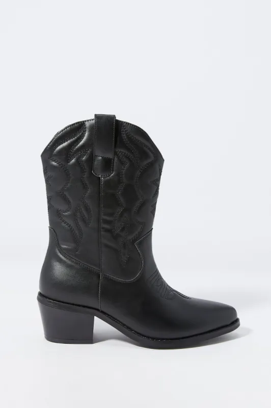 Faux Leather Mid Calf Cowboy Boot sold by Urban Planet