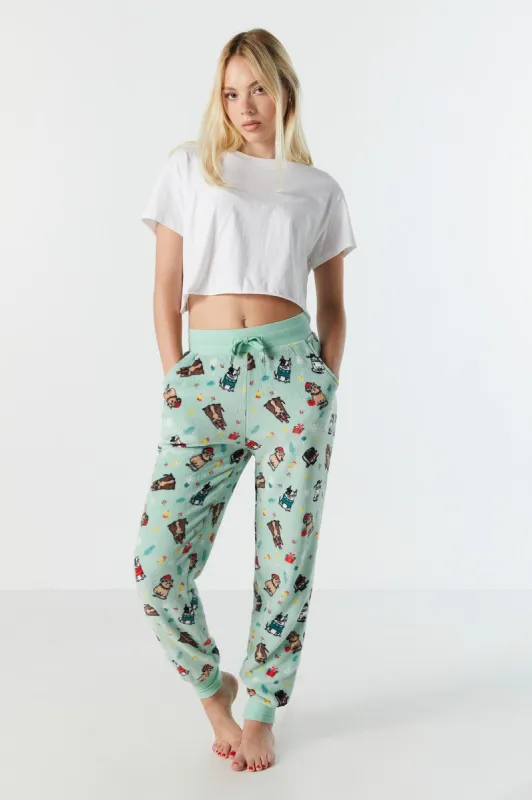 Plush Xmas Kitty Pajama Jogger sold by Urban Planet