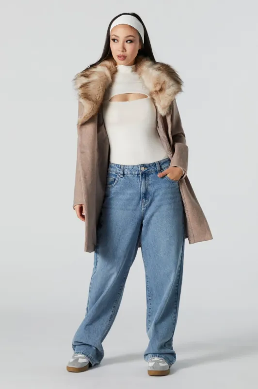 Faux Fur Collared Coat sold by Urban Planet