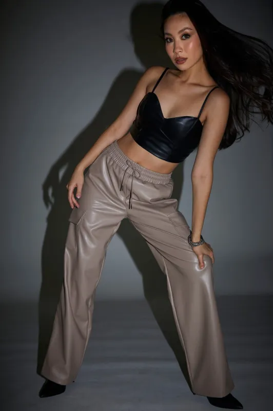 Faux Leather Wide Leg Cargo Pant sold by Urban Planet