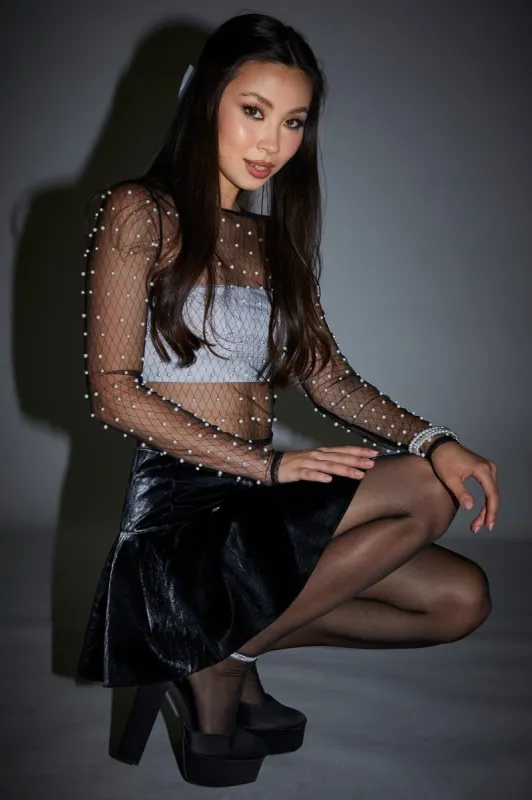 Mesh Pearl Long Sleeve Top sold by Urban Planet