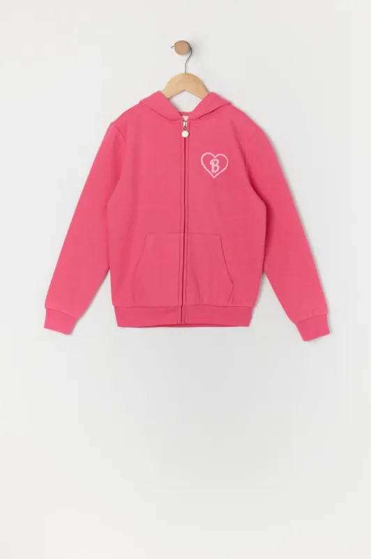 Haut à capuchon en molleton rose à imprimé Barbie™ Girls avec fermeture à glissière sold by Urban Planet