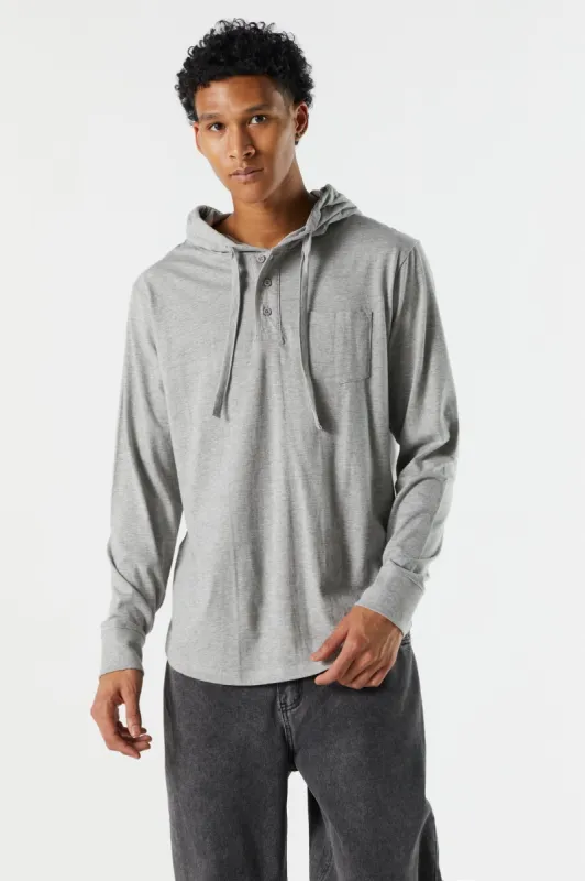 Hooded Henley Long Sleeve Top sold by Urban Planet