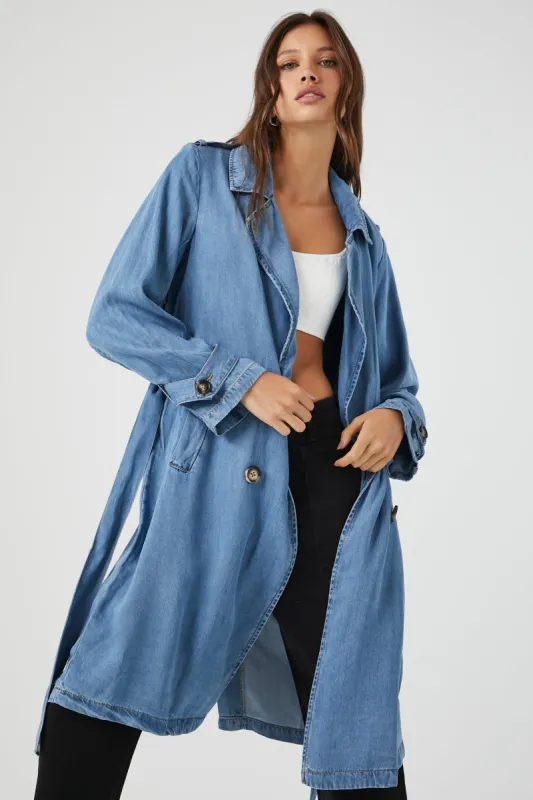 Denim Belted Trench Coat sold by Urban Planet