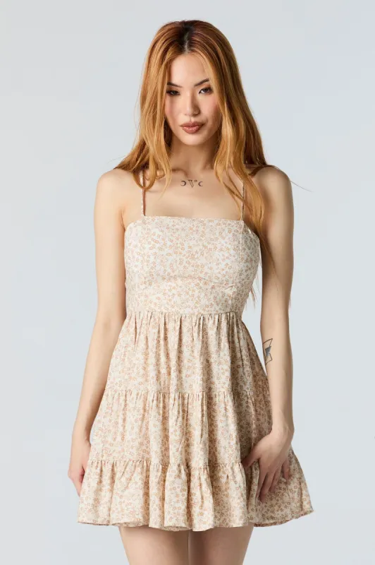 Floral Tiered Mini Dress with Built In Bra Cups sold by Urban Planet