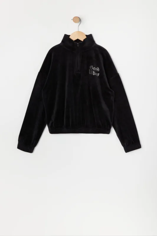 Girls Velour Good Vibes Quarter Zip Jacket sold by Urban Planet