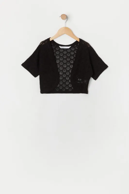 Girls Black Pointelle Knit Shrug sold by Urban Planet