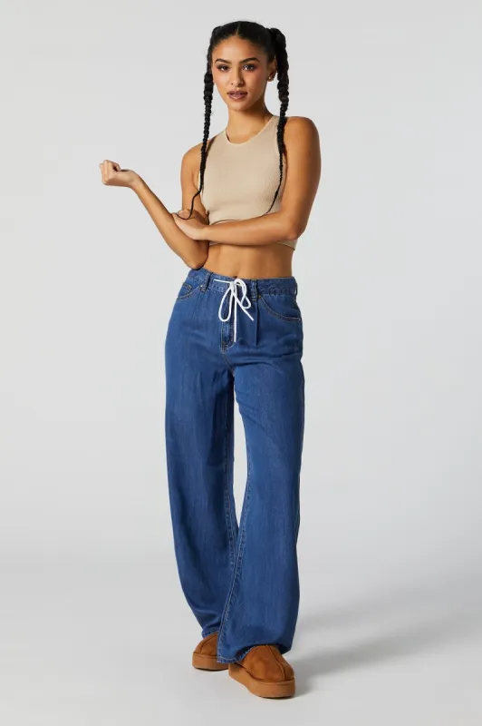 Medium Wash Wide Leg Drawstring Pant sold by Urban Planet