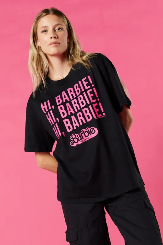 T-shirt de coupe garçonne noir à imprimé Barbie™ The Movie sold by Urban Planet