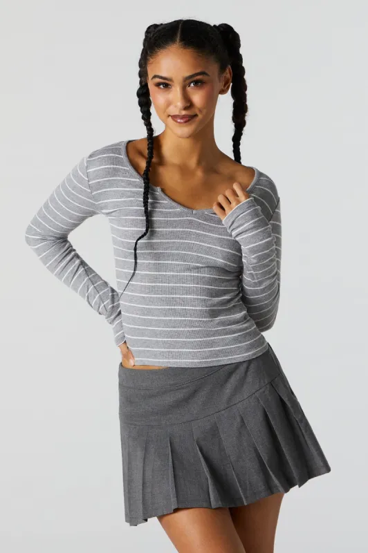 Striped V-Notch Long Sleeve Top sold by Urban Planet