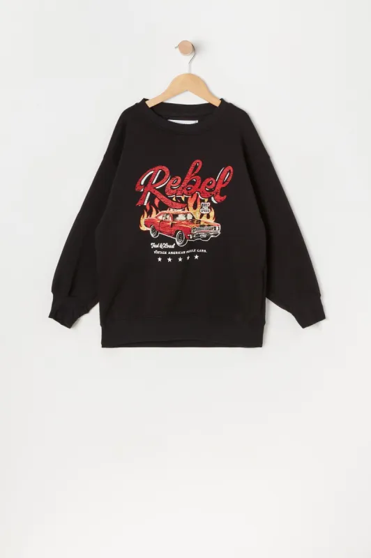Girls Rebel Graphic Oversized Fleece Sweatshirt sold by Urban Planet