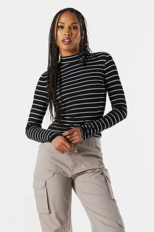 Striped Mock Neck Long Sleeve Top sold by Urban Planet