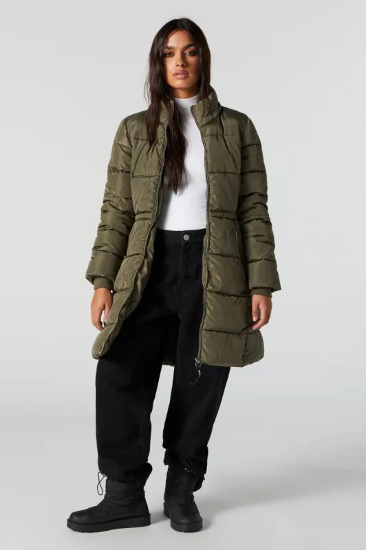 Green Longline Hooded Puffer Jacket sold by Urban Planet