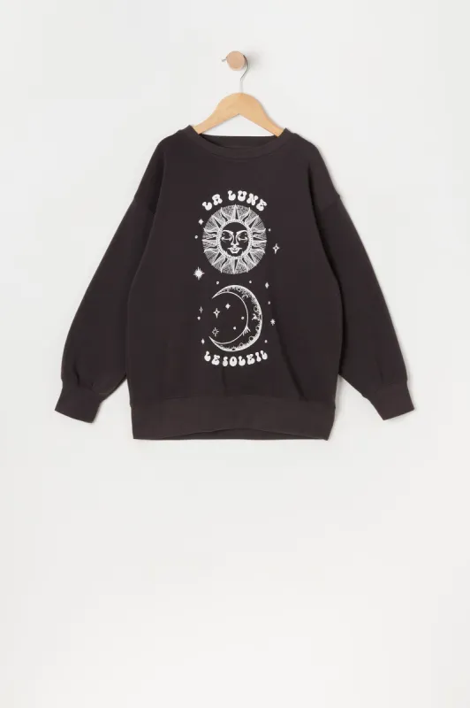 Girls La Lune Le Soleil Graphic Oversized Fleece Sweatshirt sold by Urban Planet
