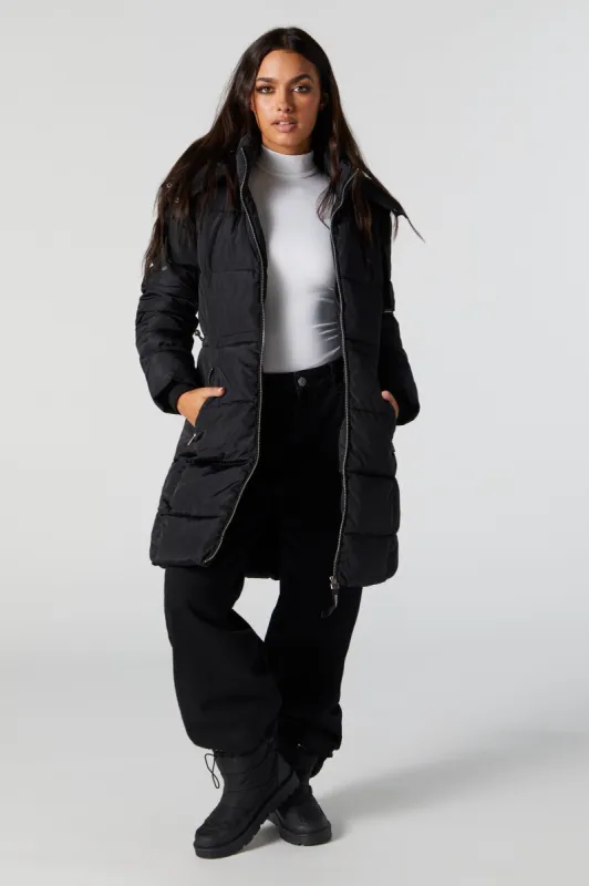 Black Longline Hooded Puffer Jacket sold by Urban Planet