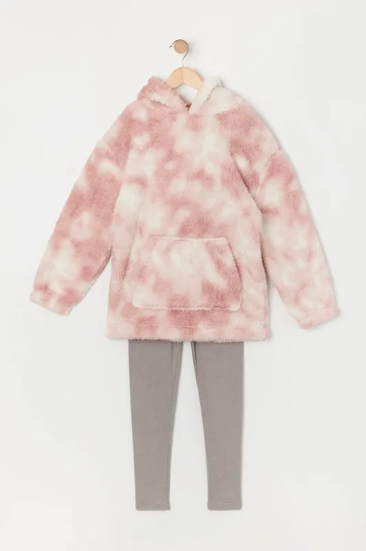 Girls Tie Dye Print Sherpa Hoodie and Leggings Set sold by Urban Planet