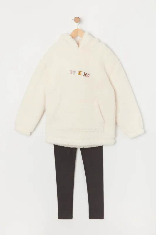 Girls Be Kind Embroidered Sherpa Hoodie and Leggings Set sold by Urban Planet
