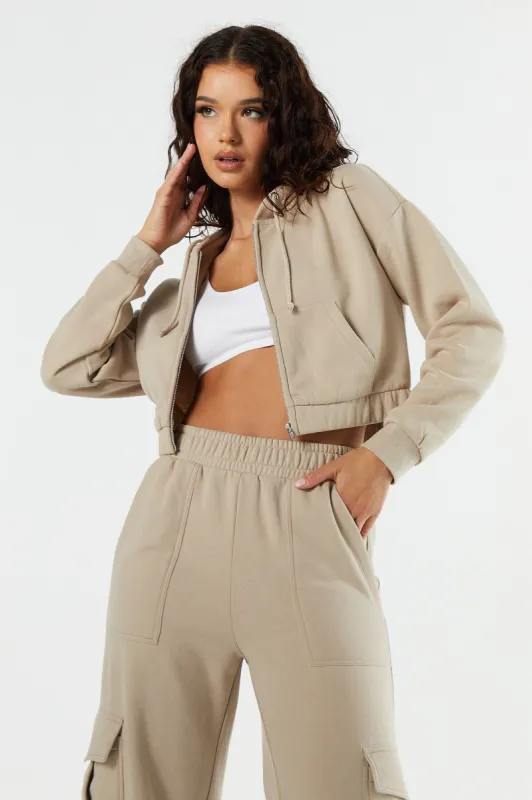 Fleece Cropped Zip-Up Hoodie sold by Urban Planet