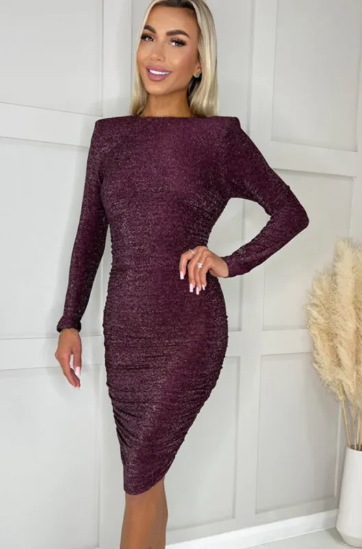 AX Paris Dale Plum Glitter Dress sold by Va Va Voom