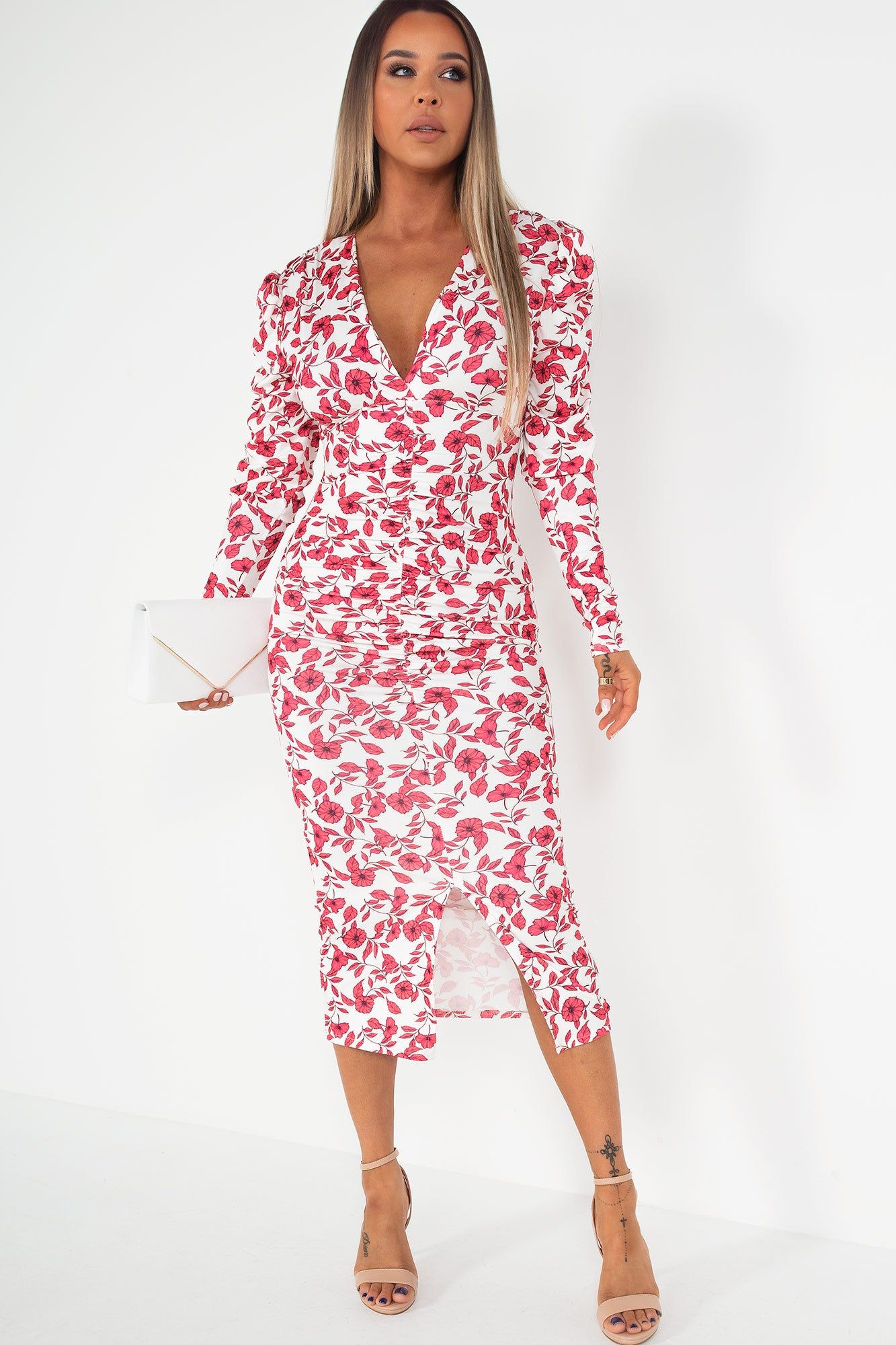 Layton White and Red Floral Midi Dress sold by Va Va Voom product image thumbnail 4