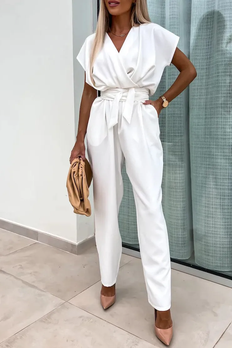 Brody White Sleeveless Belted Jumpsuit sold by Va Va Voom product image thumbnail 3