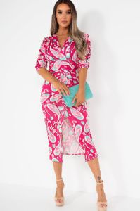 Lilith Pink Printed Midi Dress sold by Va Va Voom