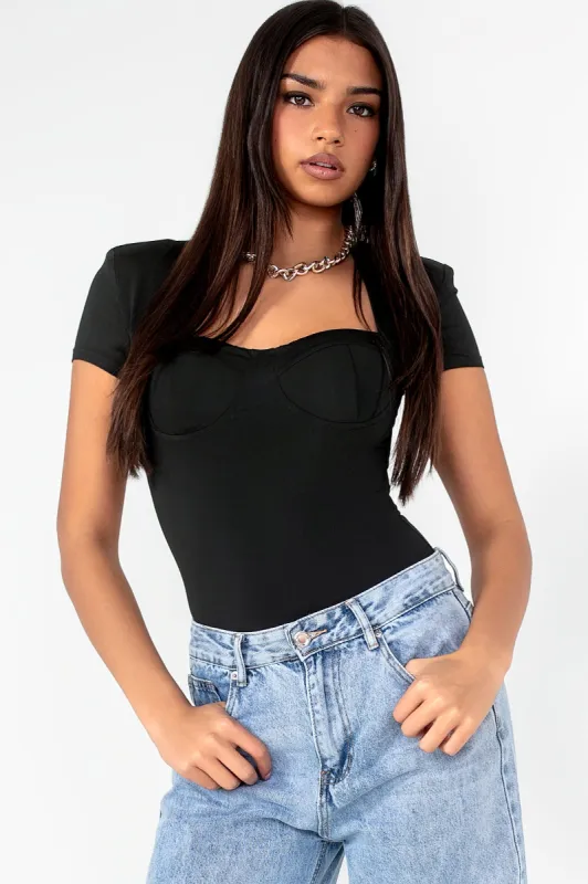 Omyra Black Slinky Bodysuit sold by Va Va Voom