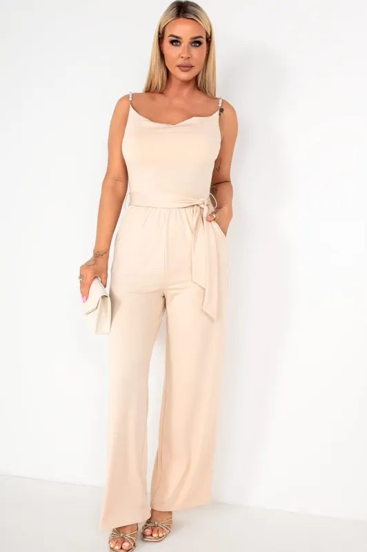 Ensley Stone Belted Jumpsuit sold by Va Va Voom