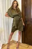 AX Paris Ida Olive Satin Animal Print Dress sold by Va Va Voom