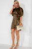AX Paris Ida Olive Satin Animal Print Dress sold by Va Va Voom