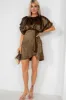 AX Paris Ida Olive Satin Animal Print Dress sold by Va Va Voom