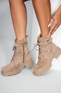 Callie Camel Suedette Biker Boots sold by Va Va Voom