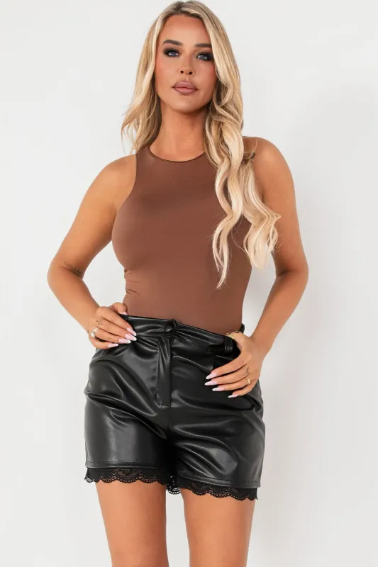 Prim Chocolate Slinky Sleeveless Bodysuit sold by Va Va Voom