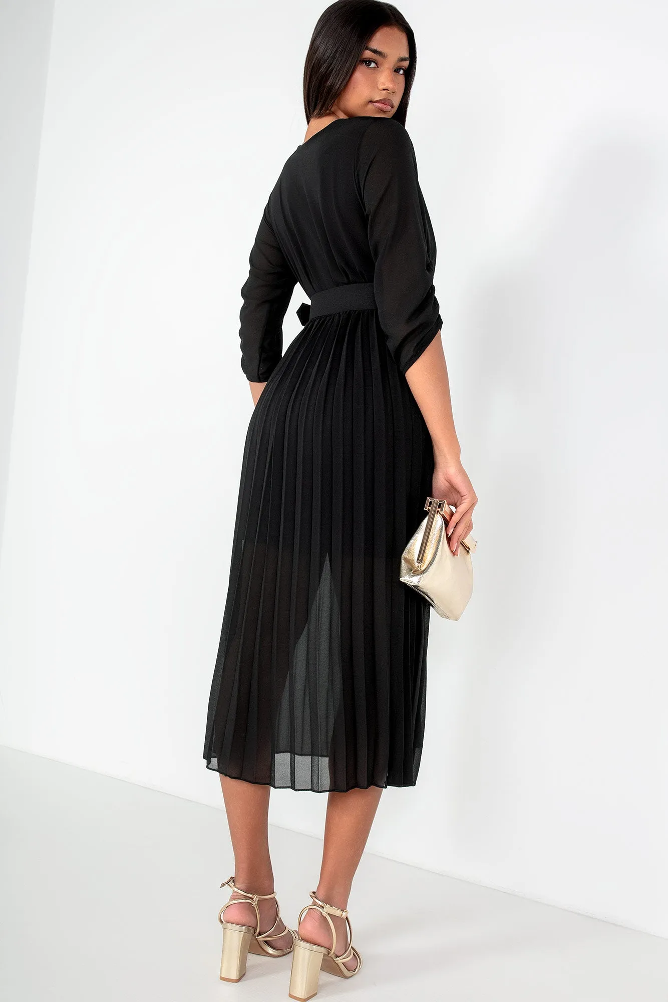 Uliana Black Chiffon Pleated Dress sold by Va Va Voom product image thumbnail 2
