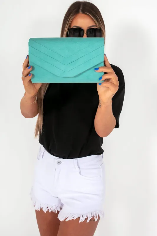 Stella Mint Suedette Clutch Bag sold by Va Va Voom