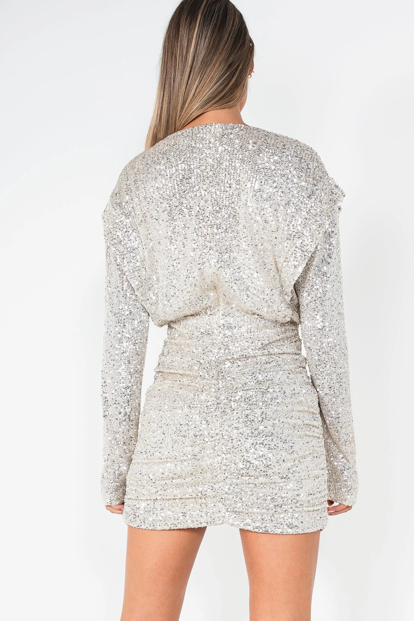Beth Champagne Sequin Ruched Dress sold by Va Va Voom product image thumbnail 2